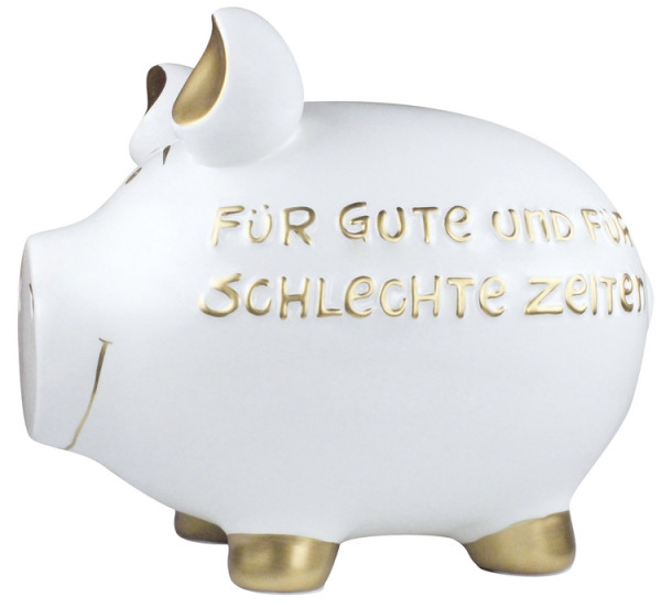 KCG Spardose Schwein weiß gold Für gute und schlechte Zeiten