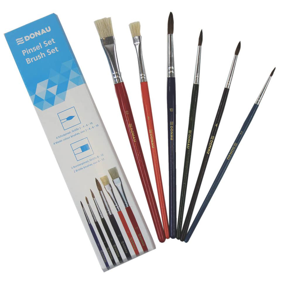 6er Pinselset 4 Haarpinsel + 2 Borstenpinsel