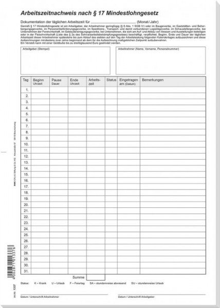Rnk Formular Arbeitszeitnachweis