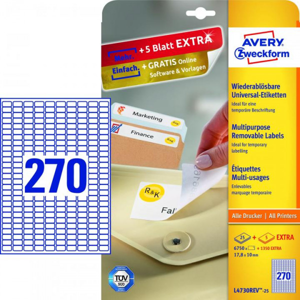 Avery Zweckform L4730REV-25 Universal-Etiketten 17.8 x 10 mm