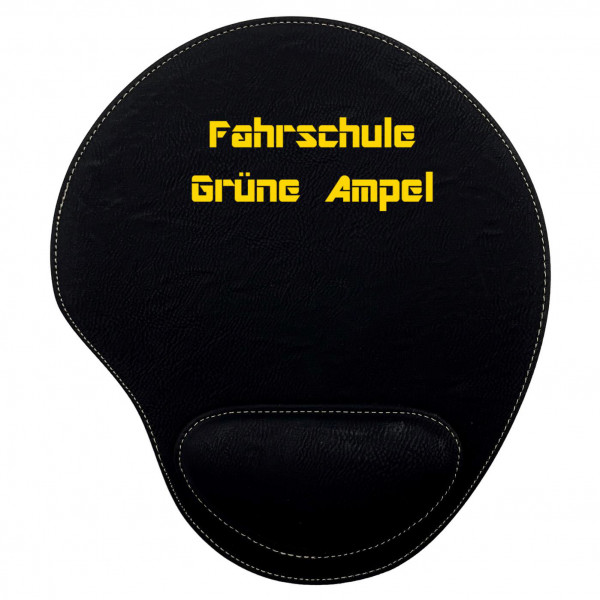 Mousepad mit Handablage Kunstleder schwarz personalisierbar in golden