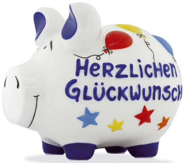 Sparschwein Herzlichen Glückwunsch mittel weiss