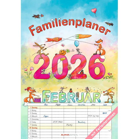Familienkalender Cartoon | 6 Spalten |  23,7 x 34cm