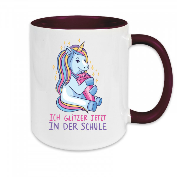 Tasse zweifarbig Schule - Schulstart Einschulung - Ich glitzer in der Schule
