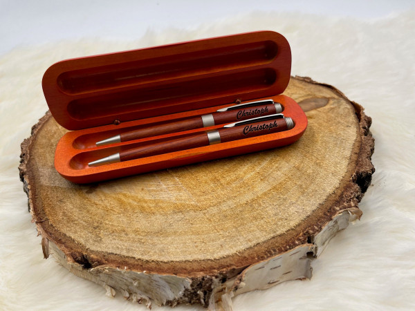 Schreibset Rosenholz Kugelschreiber & Druckbleistift in Holz Etui