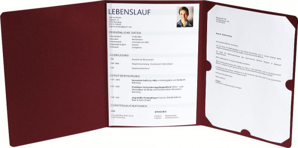 Bewerbungsmappe 3teilig mit 1 Klemmschiene bordeaux