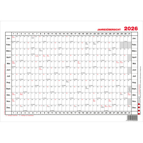 GÜSS Wandkalender A3 quer | 1 Jahr 1 Seite 2026