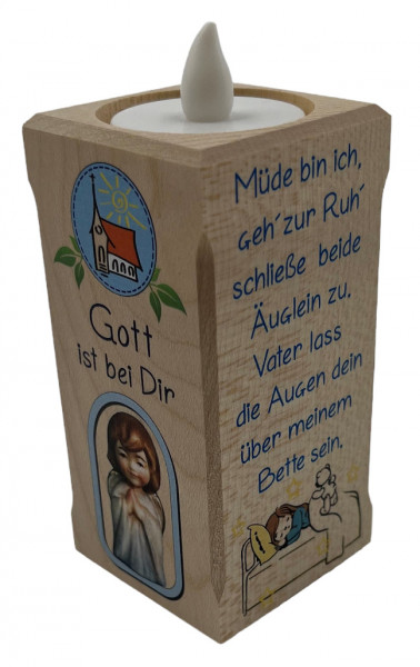 LED Teelichthalter mit Gebeten aus Holz