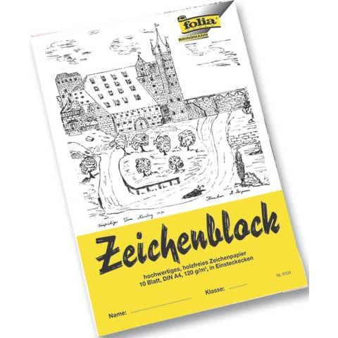 FOLIA Zeichenblock A4 120g/qm mit Einsteckecken 10 Blatt