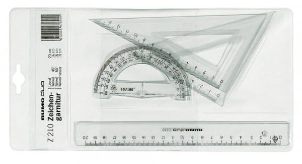 Rumold Zeichengarnitur 4-teilig Lineal 20 cm Zeichendreieck