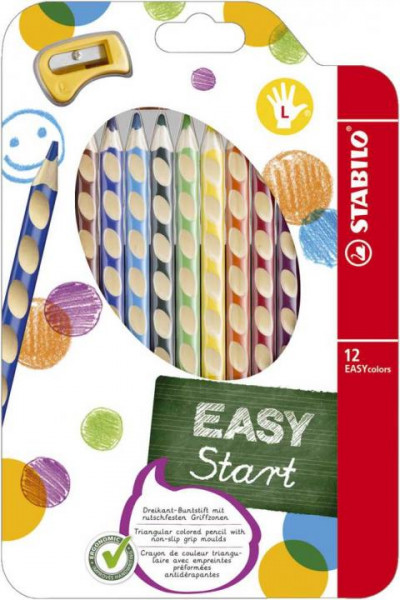 STABILO EASYcolors 12er Etui Buntstifte mit Spitzer für Linkshänder